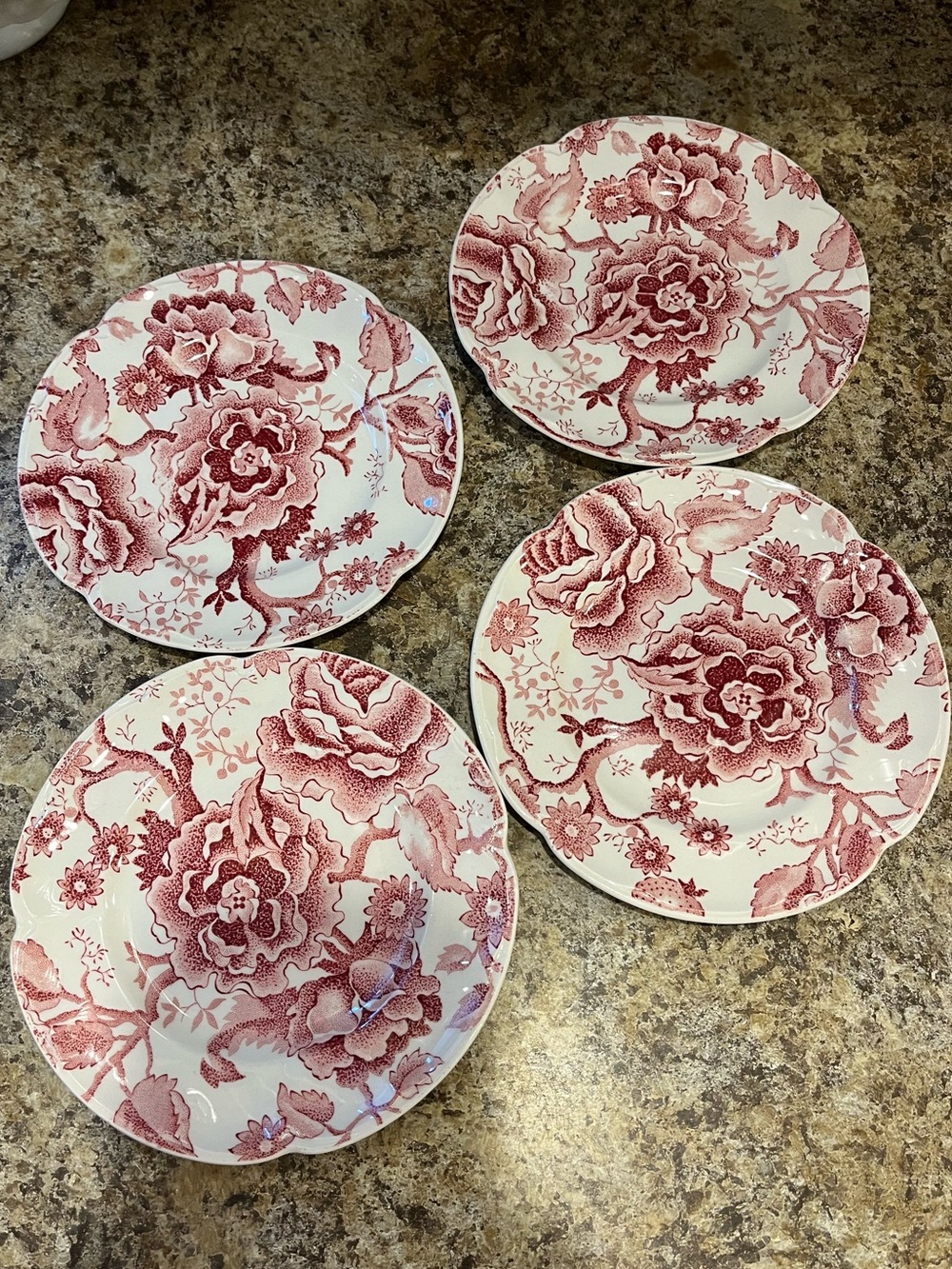 Vintage Johnson Brothers English Chippendale Red Floral 6” Salad Plates set 4
